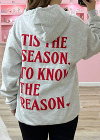 Distressed Vintage Couture Tis The Season To Know The Reason Hoodie in gray red - women's top - alternate view