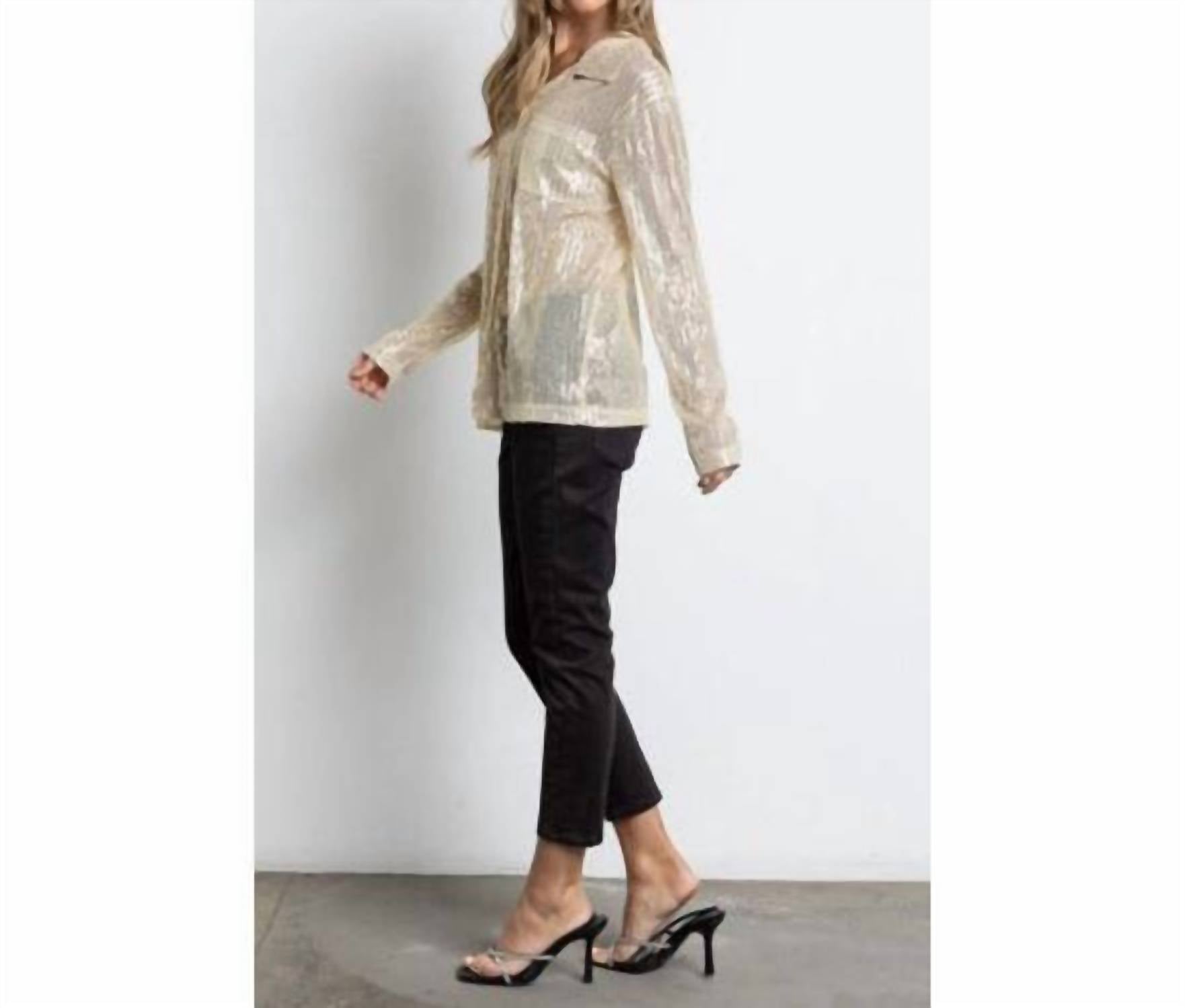 Kiwi - Sequin Button Down Shirt With Chest Pocket
