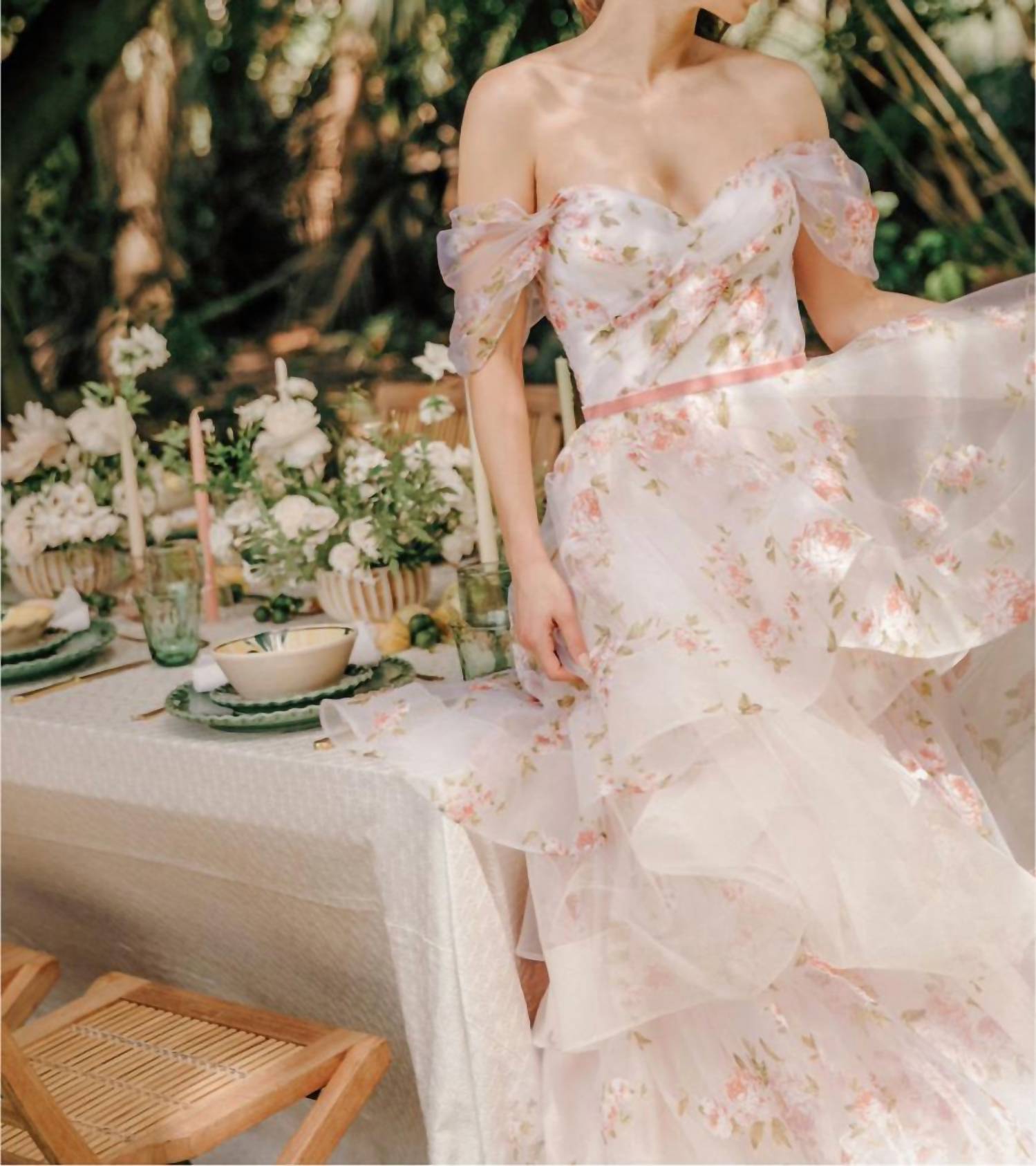 Watters - Rosabel Layered Skirt Floral Print Wedding Gown