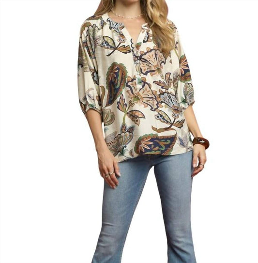 Umgee - Boho Paisley Puff Sleeve Blouse