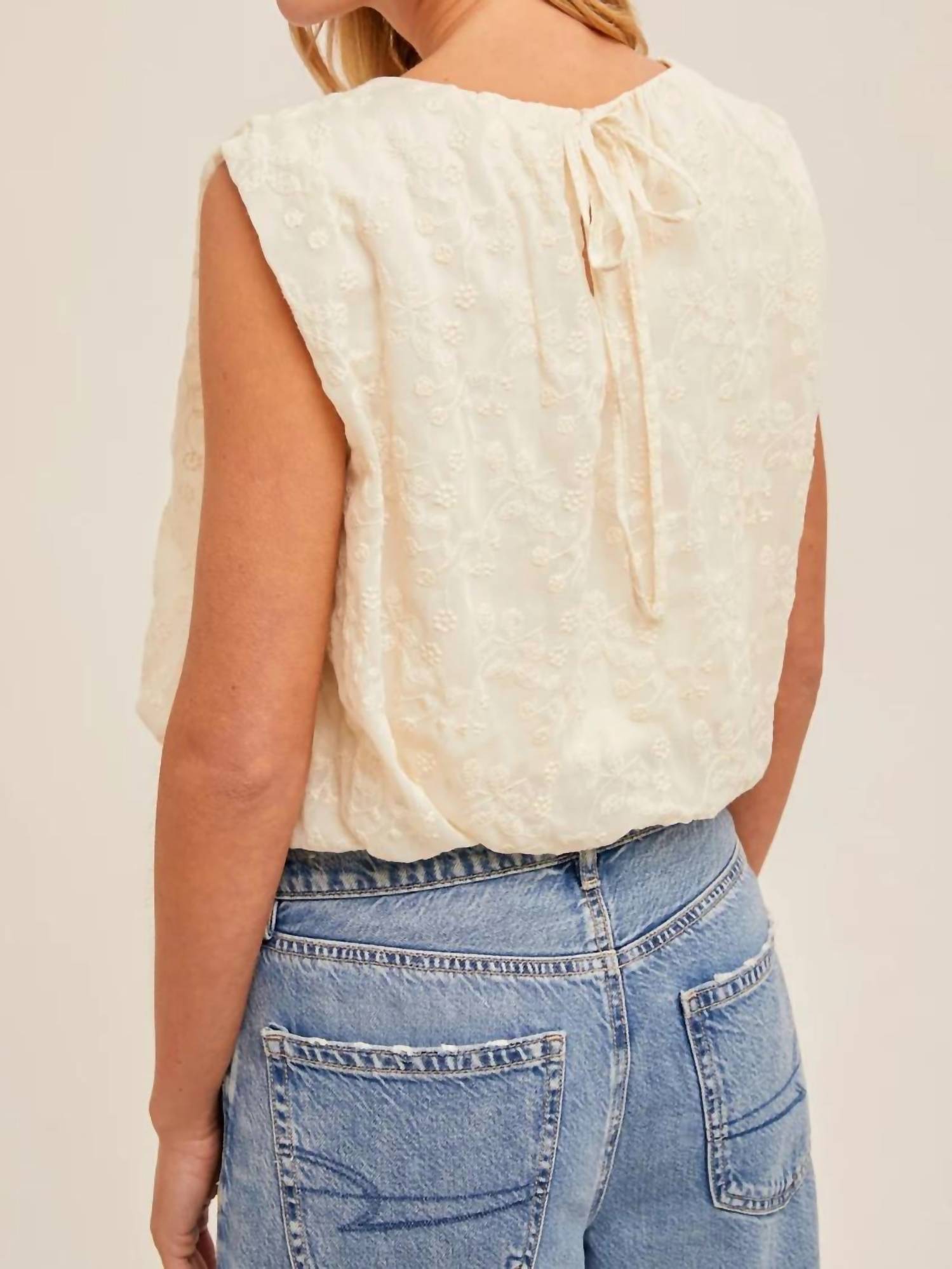 Hem & Thread - Embroidered Bubble Hem Sleeveless Top