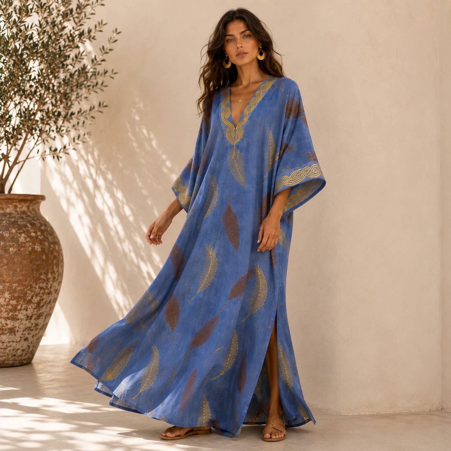 Mystery Resort - Artemis Palm Maxi Caftan Dress