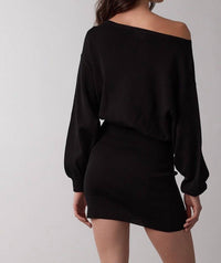 Sky to Moon Blair Off The Shoulder Sweater Dress in black - women's dress - detail view
