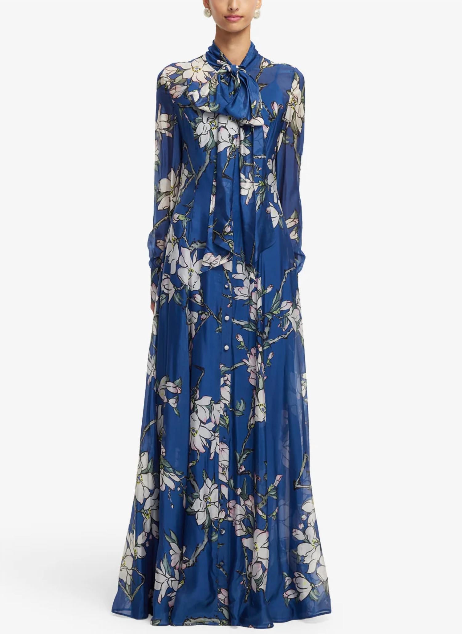 LEO LIN Lilith Tie Neck Maxi Dress in midnight - women's dress