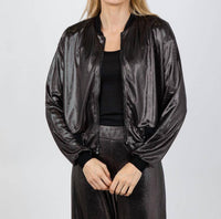 Lola & Sophie Metallic Dot Bomber Jacket in black - women's jacket