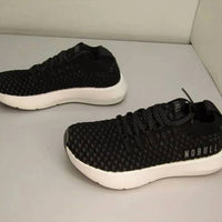 NOBULL Unisex Knit Sc Lightweight Runner Sneakers in black white - men's shoe - detail view
