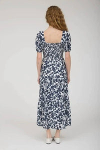 August Sky - Floral Puff Sleeve Smocked Tiered Midi Dress