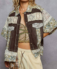 POL Lace And Patch Work Jacket in espresso - women's jacket