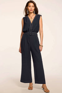 Ramy Brook - Astrid V-Neck Belted Sleeveless Textured Jumpsuit