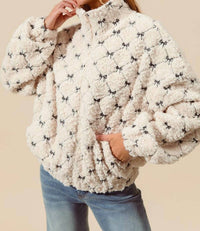 So Me - Ribbon Embroidered Fleece Zip Up Front Jacket