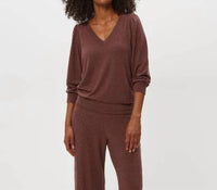 Michael Stars Gabriella Madison Jersey 3/4 V Top in espresso - women's t-shirt
