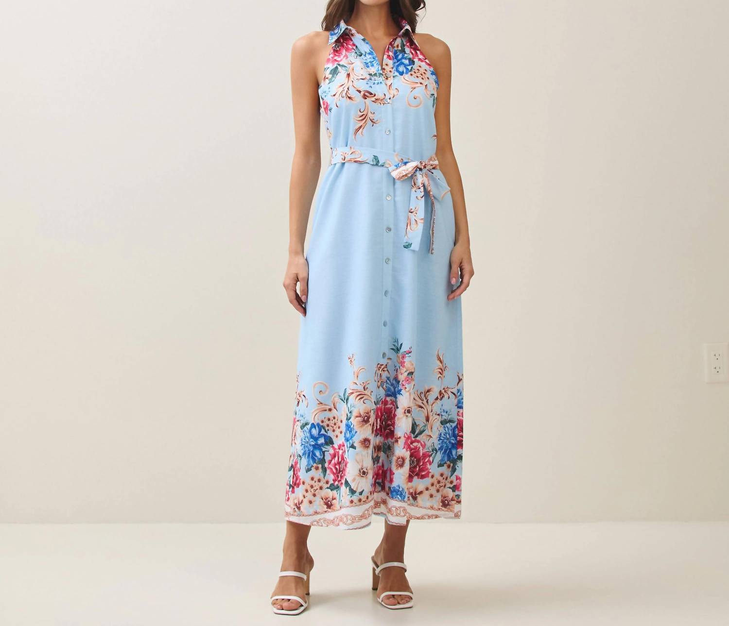 Able - Floral Sleeveless Button-front Shirt Dress