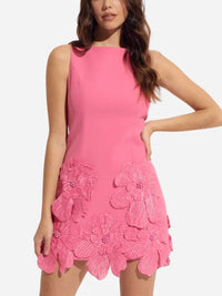 Oolala - Crepe Organza Floral Applique Dress