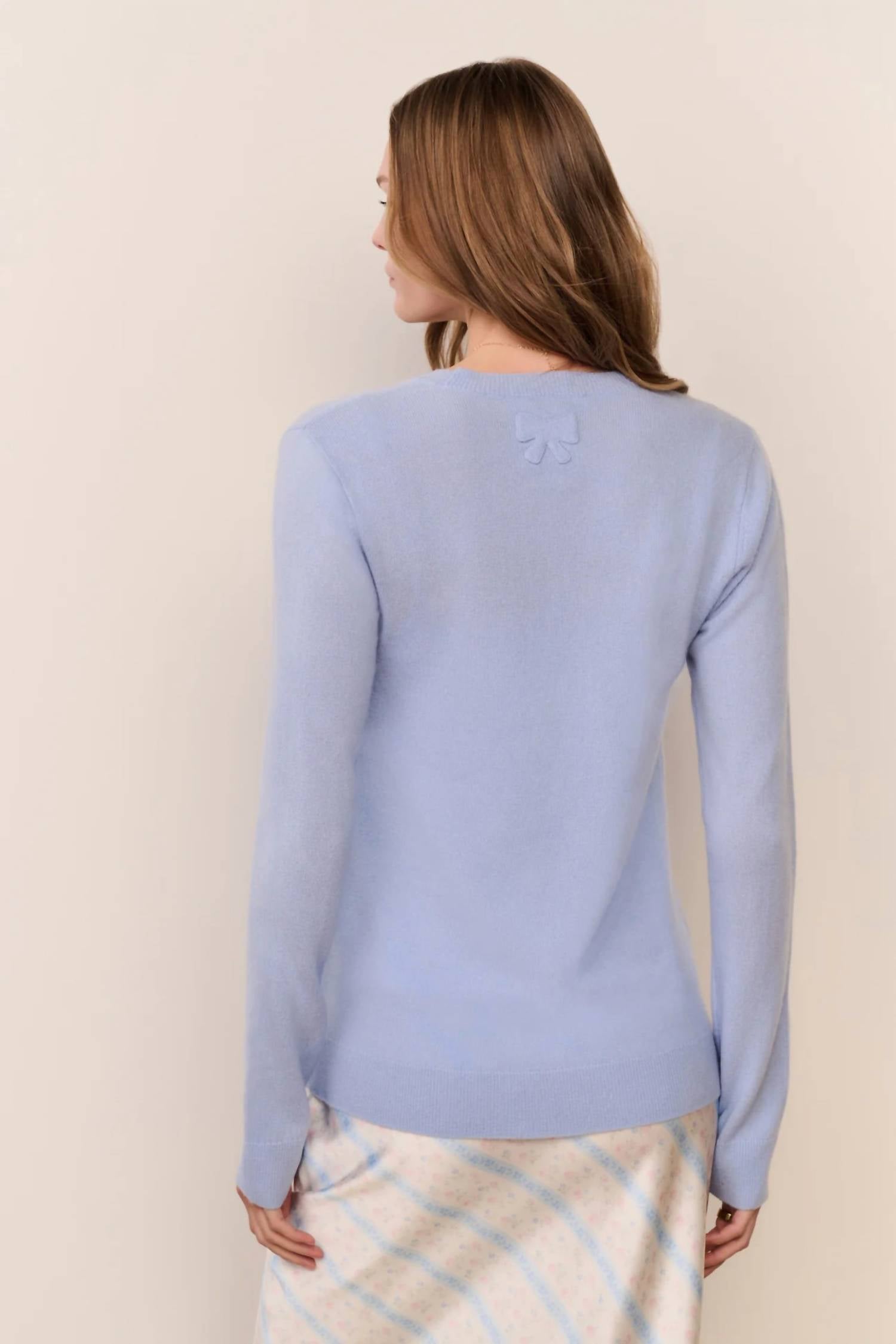LoveShackFancy Amarosa V-neck Cardigan in ocean wave - women's cardigan - detail view