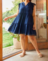 Skies Are Blue - Contrast Stitch Tiered Babydoll Dress