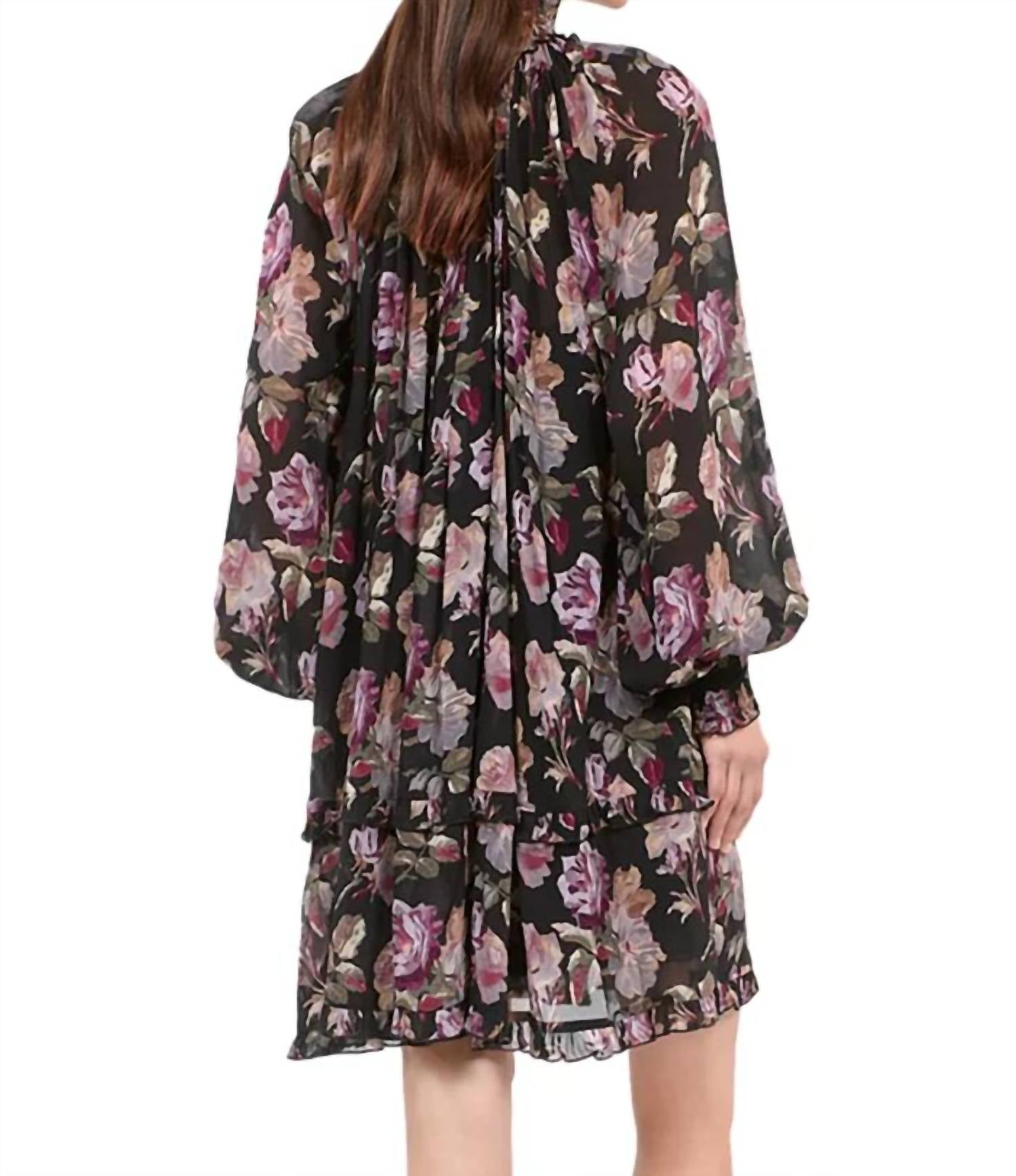 The Kooples - Floral Smocked Mock Neck Mini Dress