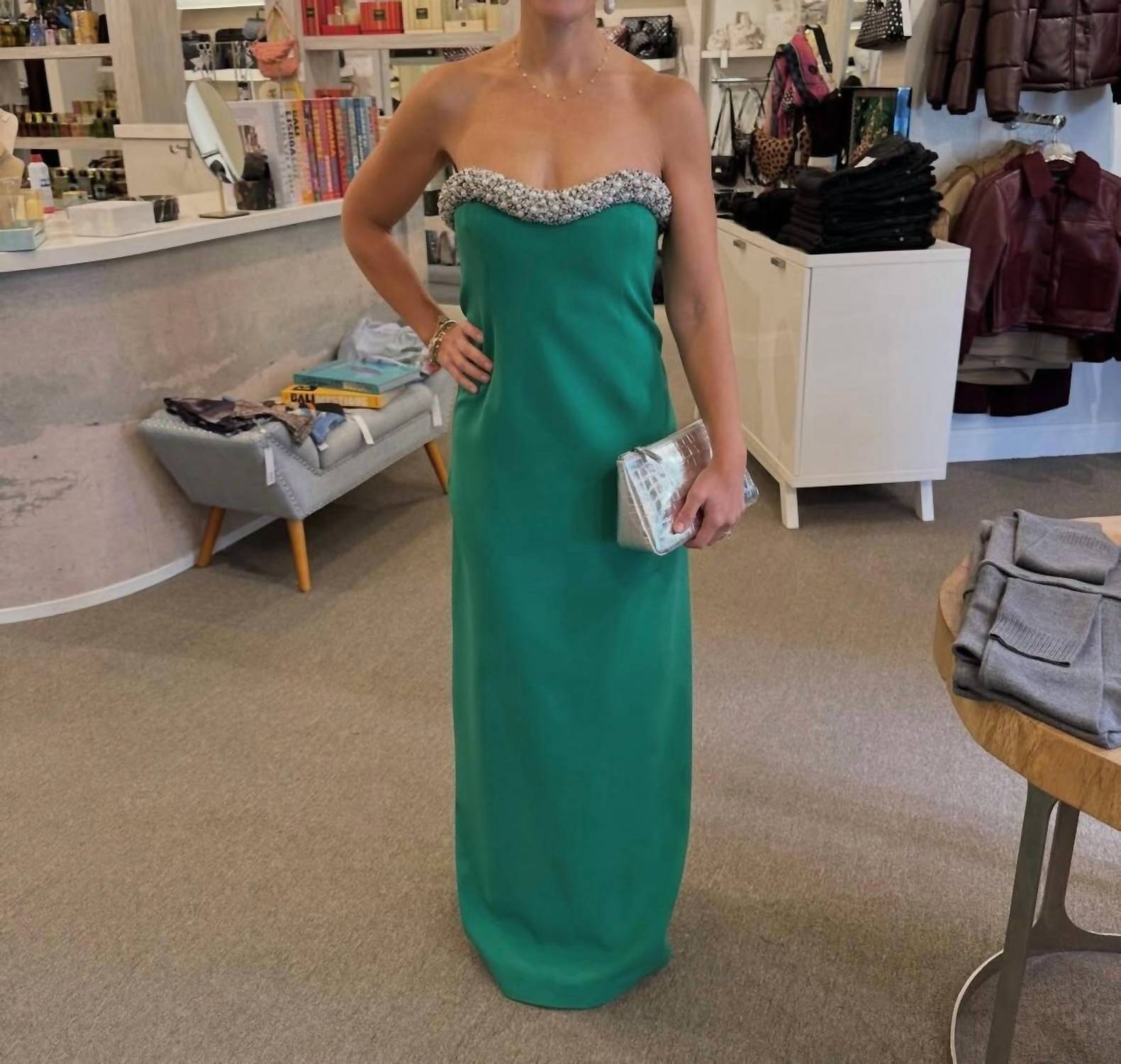 SIMKHAI Riona Embellished Bustier Gown in kelly green - women's dress - view 5