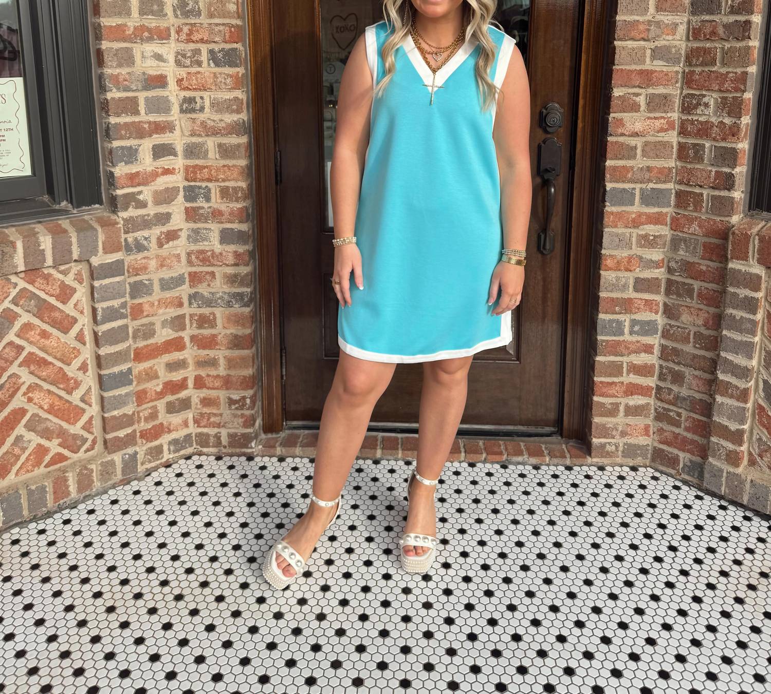 Entro - Jersey Knit Contrast Trim Sleeveless Mini Dress