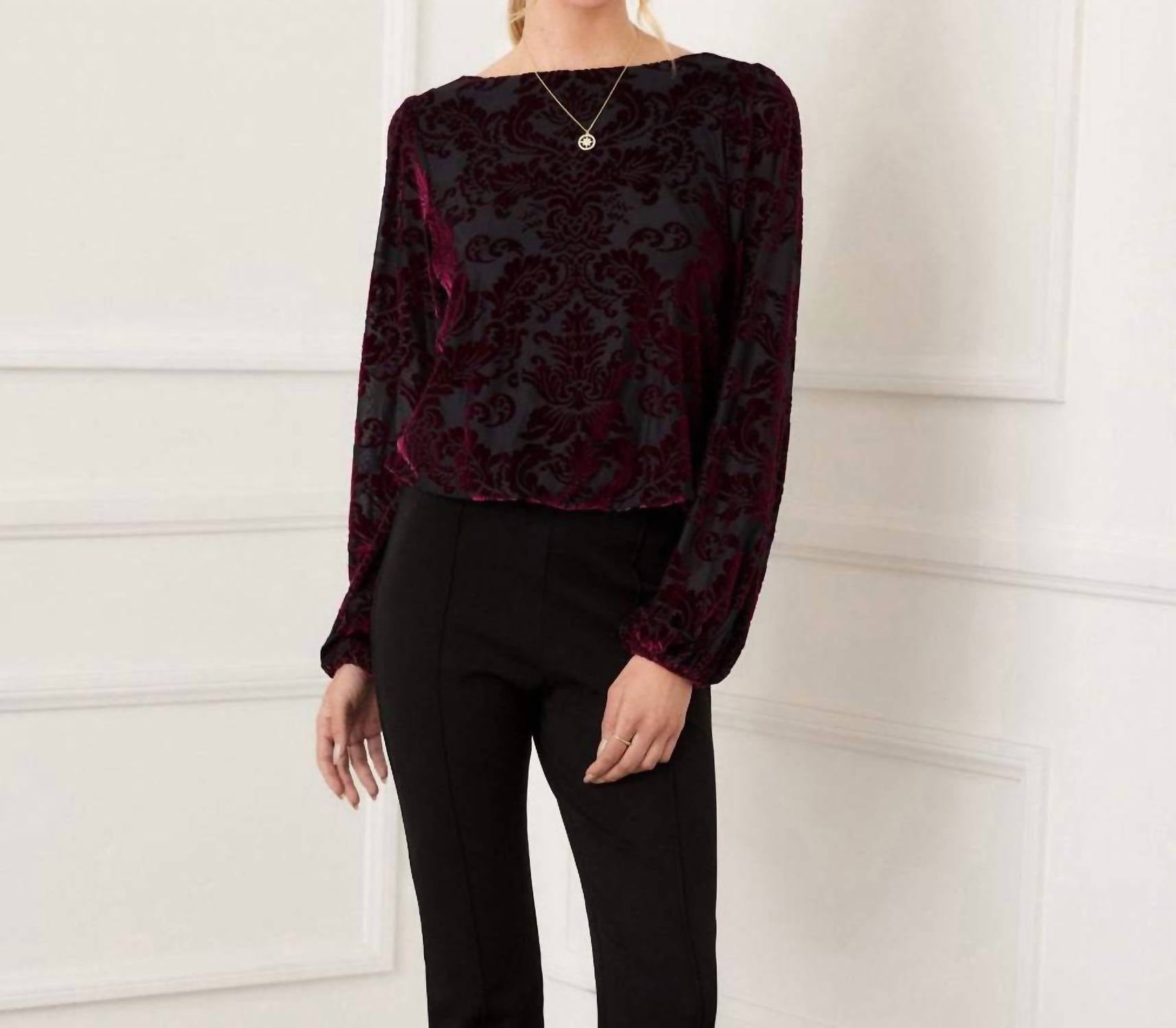 Karen Kane - Blouson Sleeve Velvet Burnout Boatneck Top