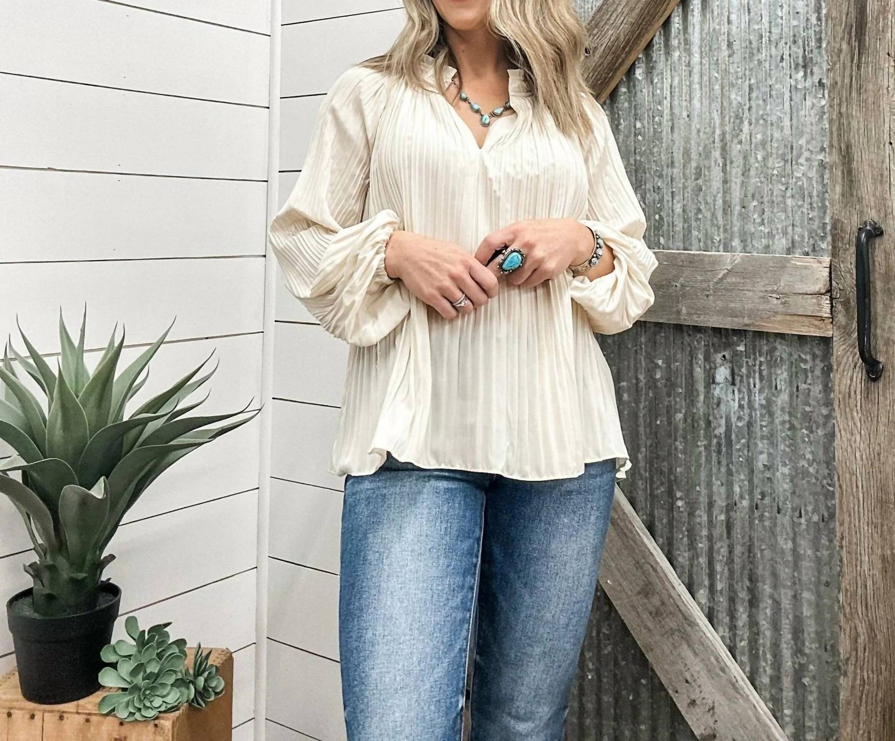 Tribal - Long Sleeve Blouse With Ruffle Collar