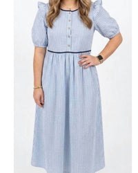 Heyson - Seersucker Stripe Pintucked Bow Back Midi Dress
