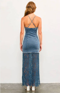 Mustard Seed - Harper Denim Corset Lace Hem Maxi Dress