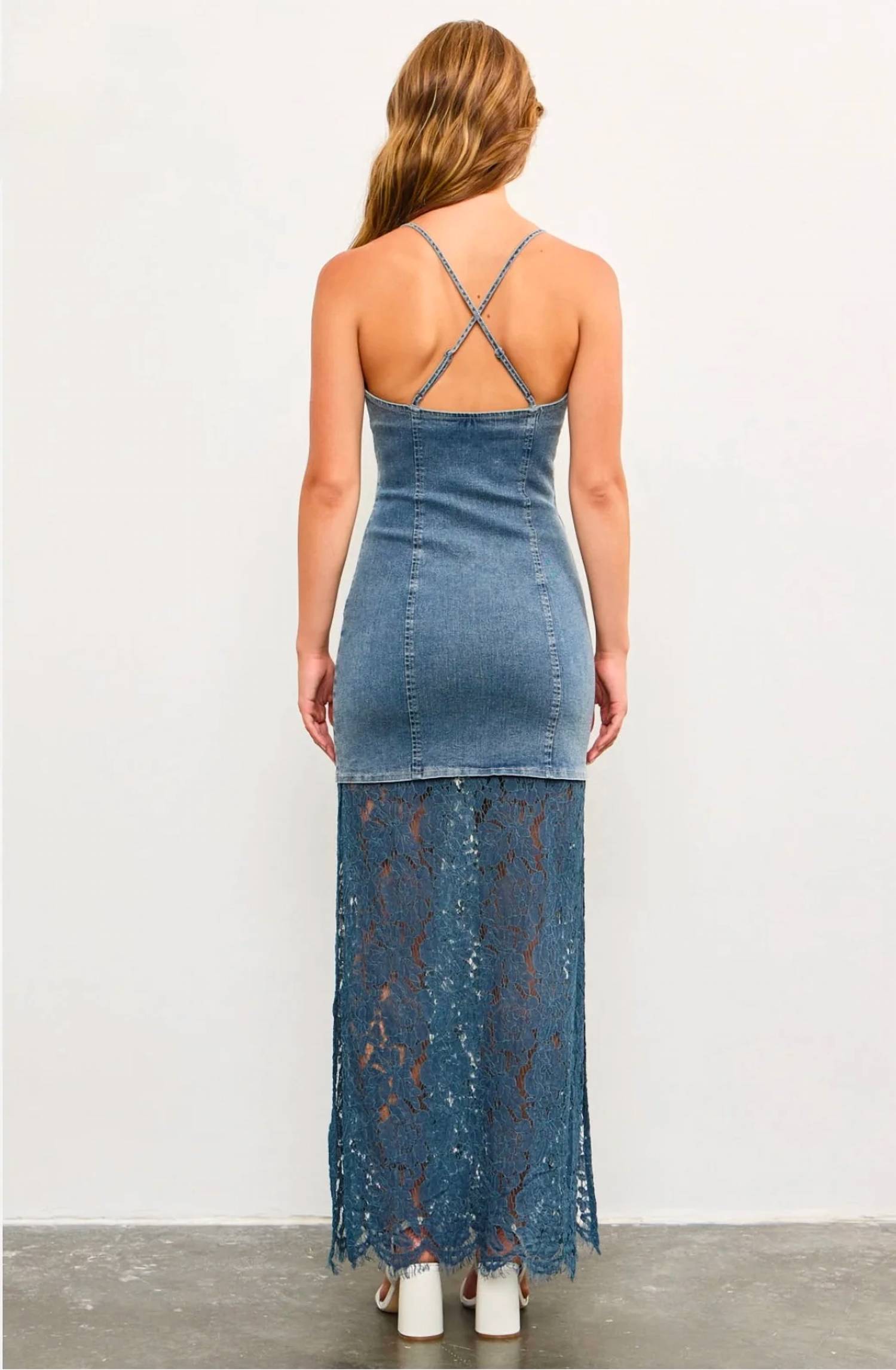 Mustard Seed - Harper Denim Corset Lace Hem Maxi Dress