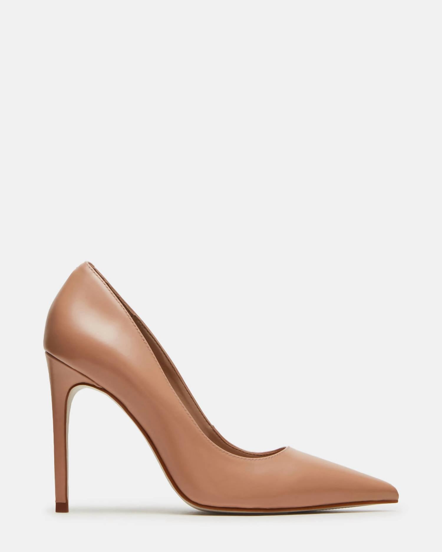 STEVE MADDEN Women's Noir Genuine Leather Hi Heel Point Toe Pumps in tan leather - women's shoe