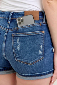 Judy Blue - Mid Rise Destroy And Cuff Dad Shorts