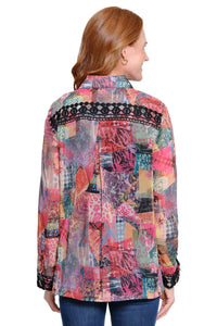 JOHN MARK PATCH PRINT BLOUSE in multi - women's blouse - detail view