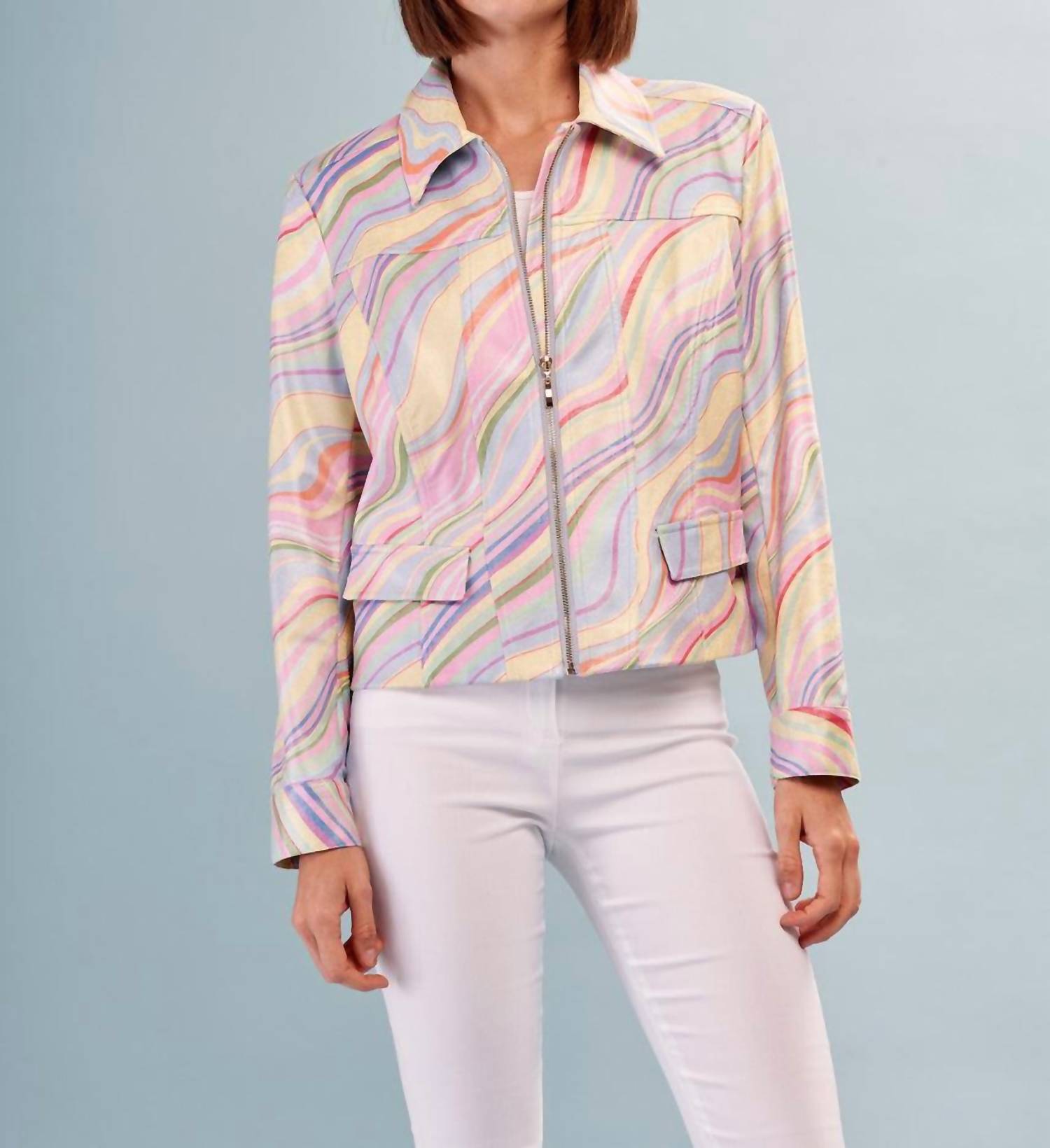 Insight Lakelyn Liquid Pastel Mix Metallic Vegan Leather Zip Up Jacket in multi - women's jacket