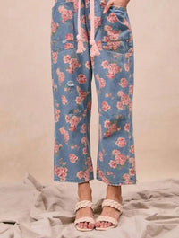 Vanilla Monkey - Women's Braided Waist Belt Patch Pocket Floral Denim Pants