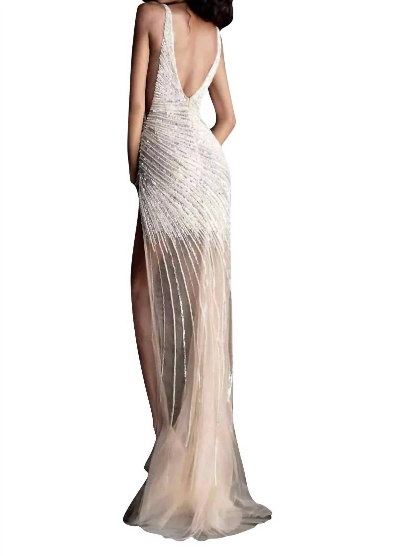 Jovani - High Slit Beaded Prom Dress