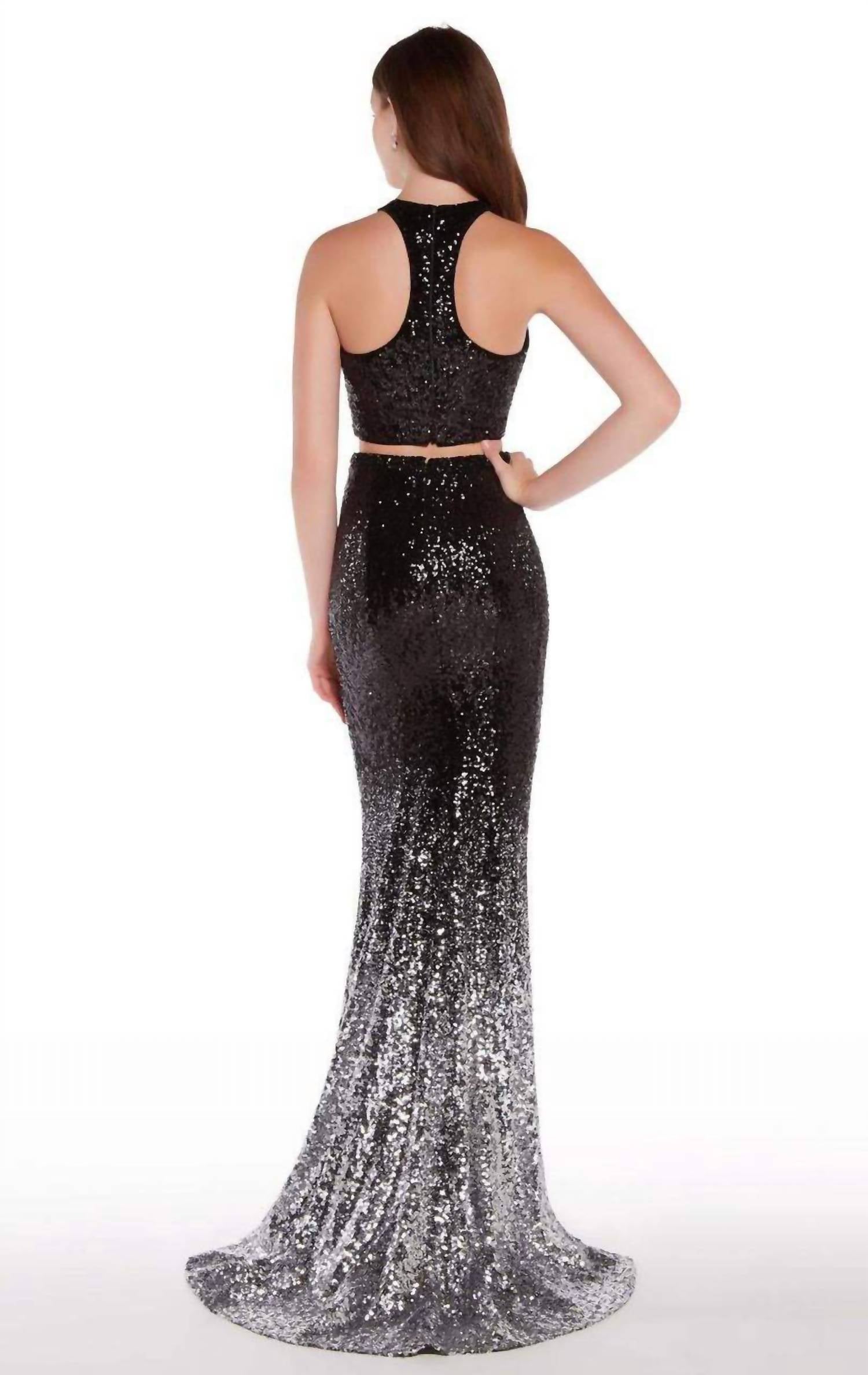 ALYCE PARIS Sleeveless Embellished Ombre Evening Dress in black silver - women's dress - detail view