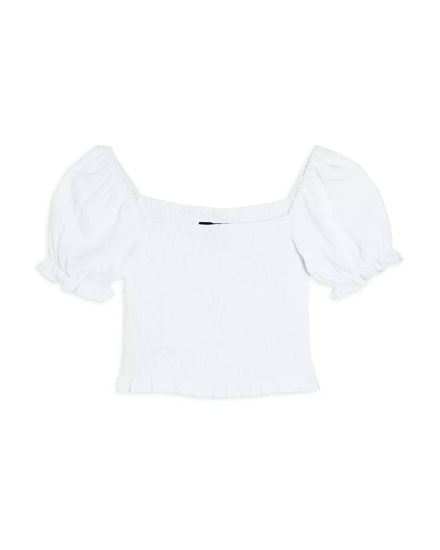 Katie J NYC Girl's Marlee Puff Sleeve Solid Top in white - kids' blouse
