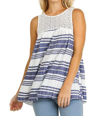 Umgee - Lace & Striped Babydoll Tank Top