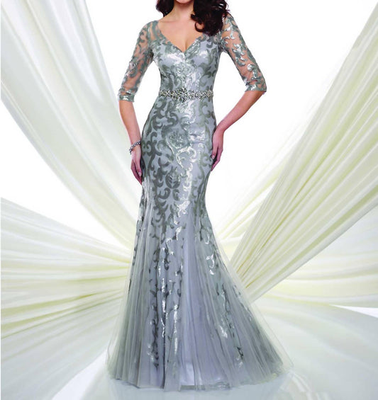 Montage By Mon Cheri - 3/4 Sleeve Sequin Trumpet Gown