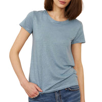 MAJESTIC FILATURES Women's Stretch Linen Short Sleeve Crewneck Top in ocean - women's t-shirt