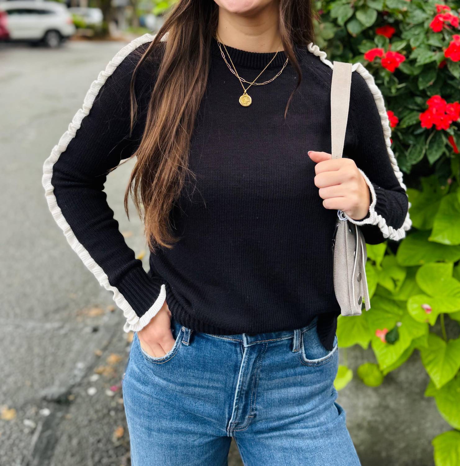Nic + Zoe - Ruffled Down Sweater