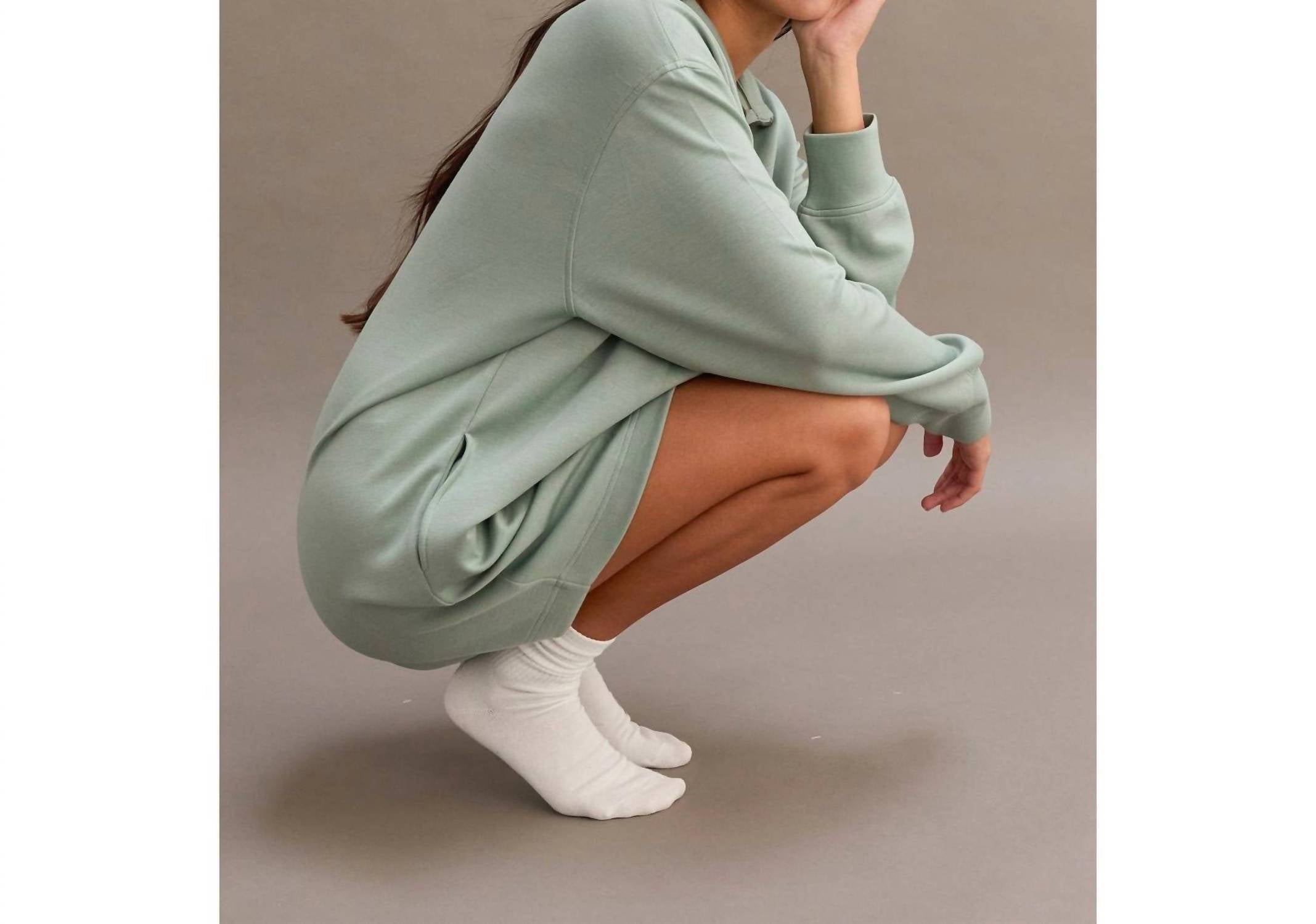 Double Zero - Double Knit Half Zip Up Long Sleeve Mini Dress