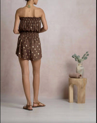ELAN Strapless Romper in brown gold - women's pants - detail view