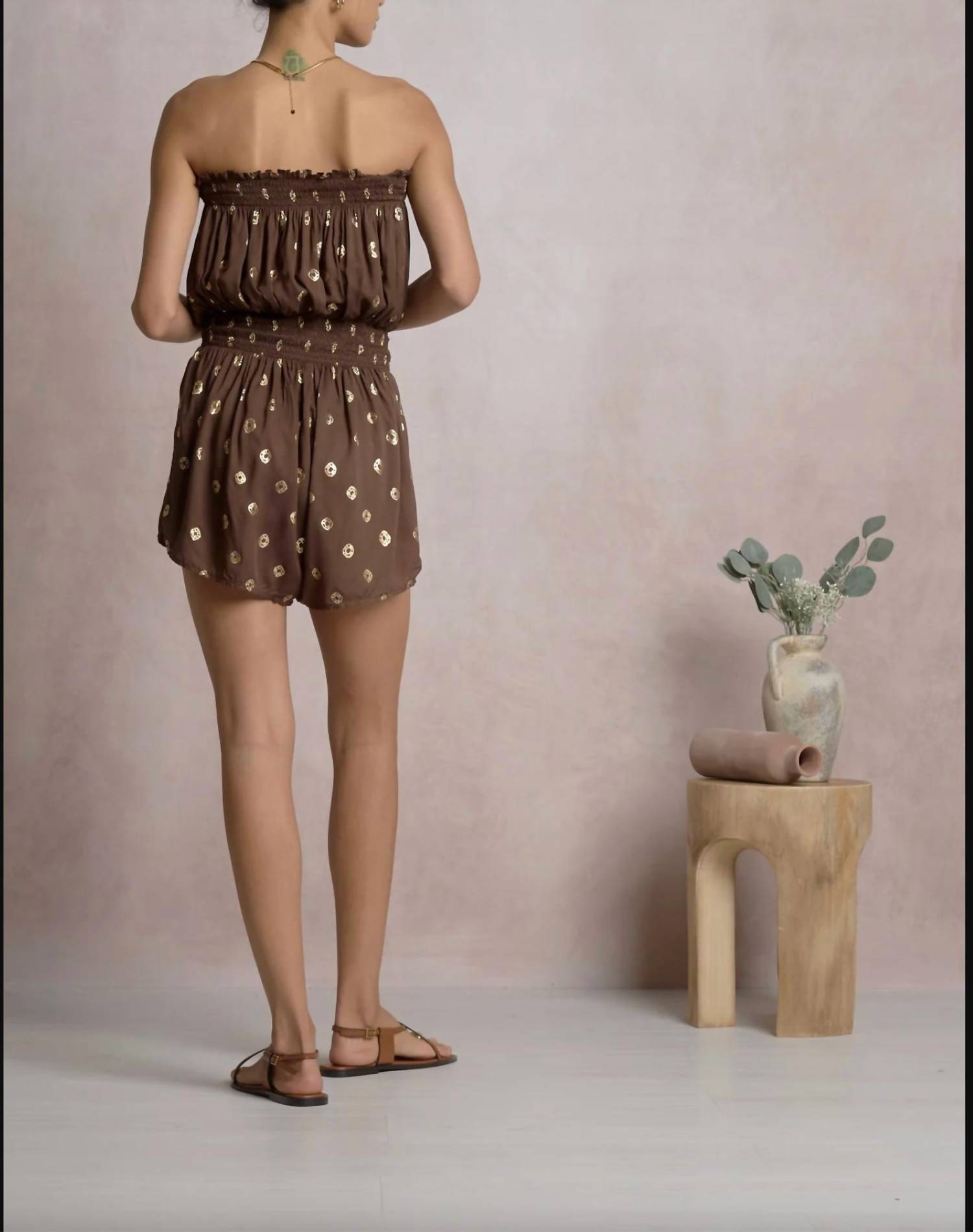 ELAN Strapless Romper in brown gold - women's pants - detail view