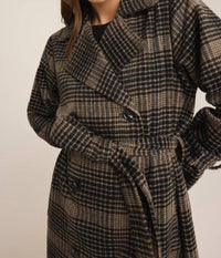 Z Supply Women's Jackie Plaid Trench Coat in latte - women's jacket - view 5