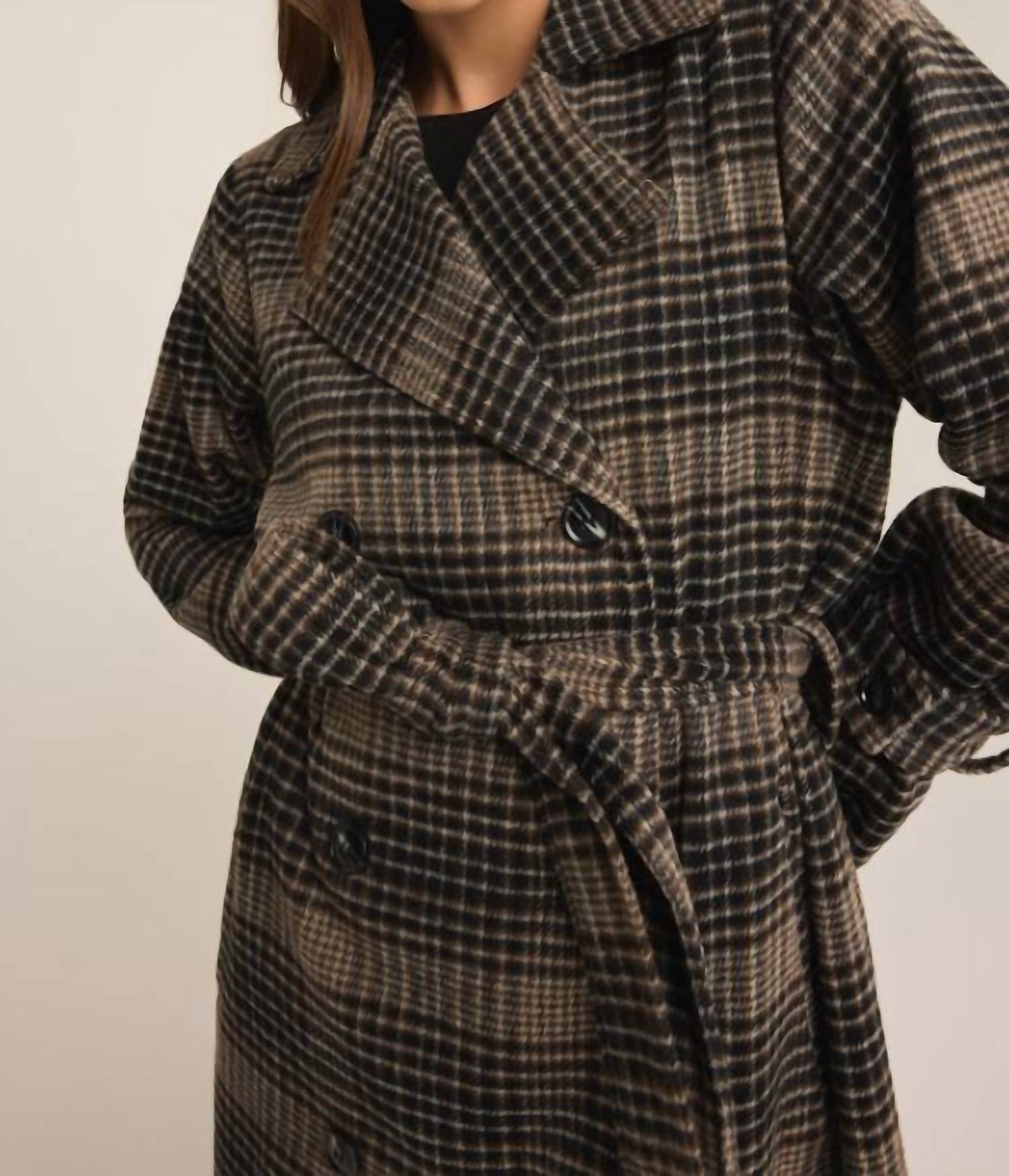 Z Supply Women's Jackie Plaid Trench Coat in latte - women's jacket - view 5