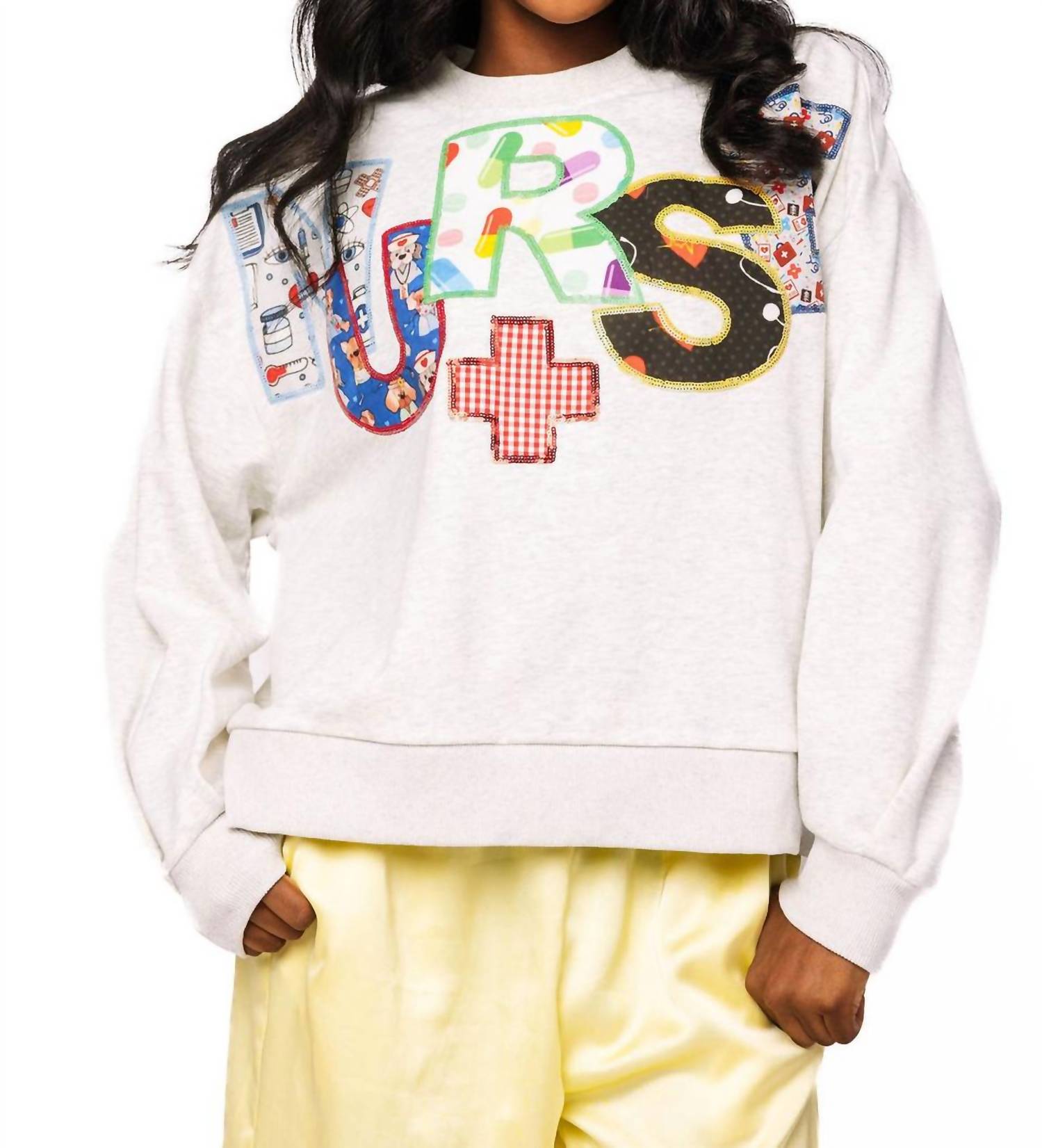 QUEEN OF SPARKLES Nurse Multi Fabric Sweatshirt in grey - women's top
