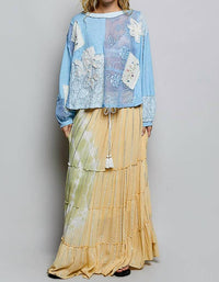 POL Crochet Embroidered Patch Lace Top in powder blue - women's blouse - view 5