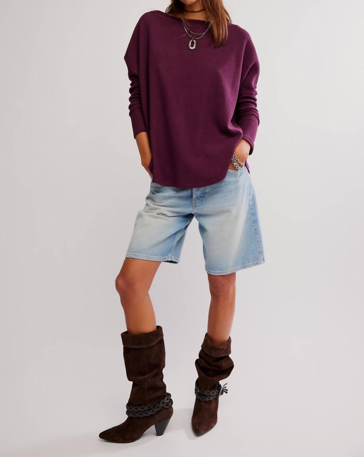 Free People - Latte Blues Solid Thermal Sweater