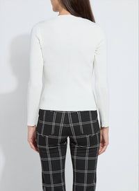 Lysse Adette V-neck Ribbed Long Sleeve Top in natural pearl - women's long sleeve top - detail view