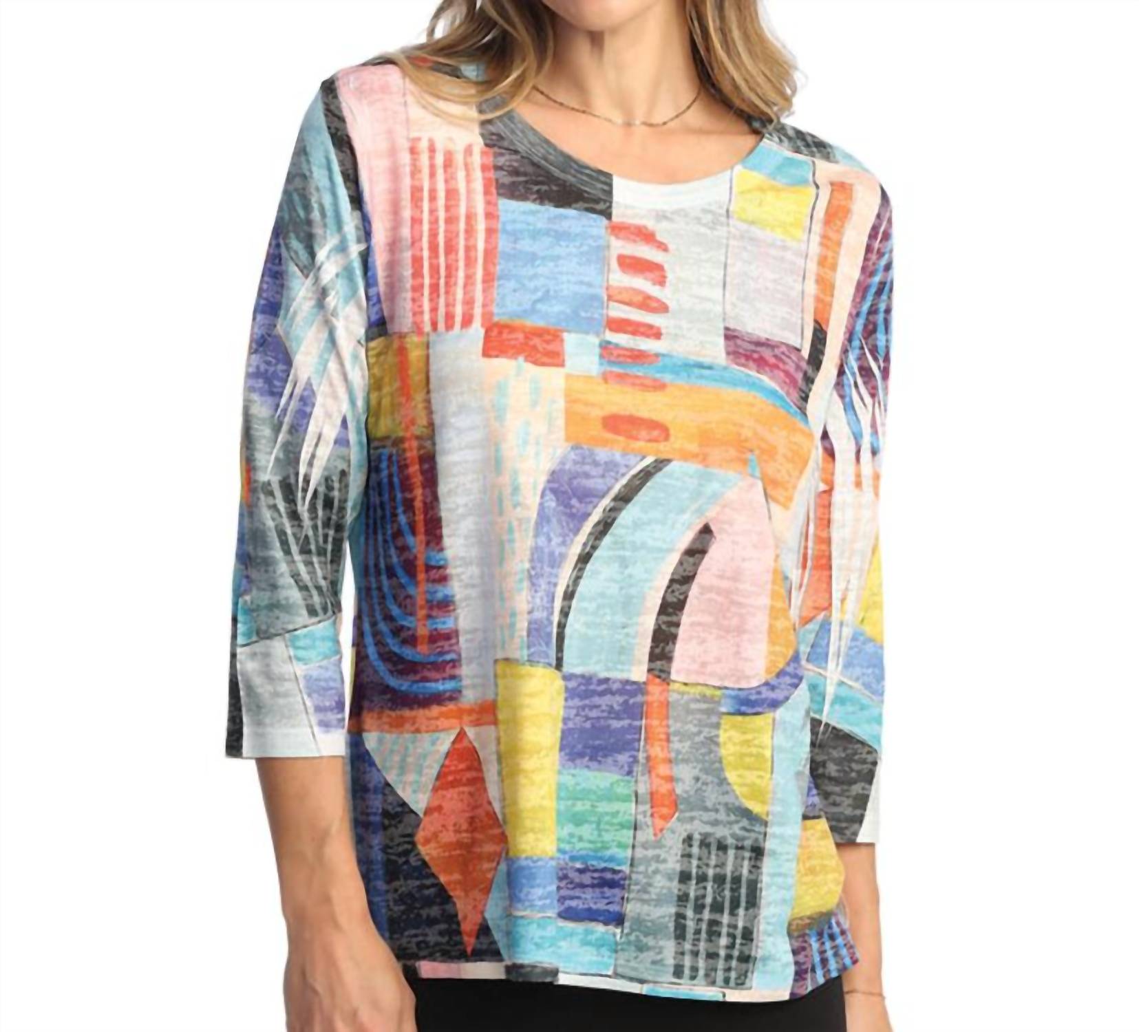 Jess & Jane Santiago Boucle Mesh Asymmetric Top in multi - women's blouse