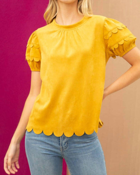 Voy - Scallop Detailed Suede Top